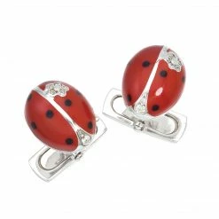 Aaron Basha Ladybug Cufflinks Diamond Flower Accent Ladybugs