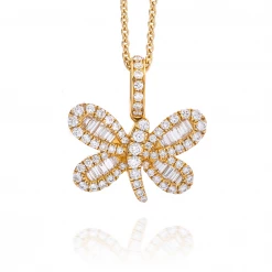 Aaron Basha 18K Baguette Diamond Butterfly Yellow Gold Charm Diamond Collection