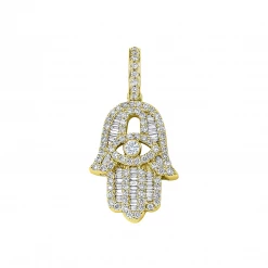 Aaron Basha Baguette Diamond Small Hamsa In Yellow Gold