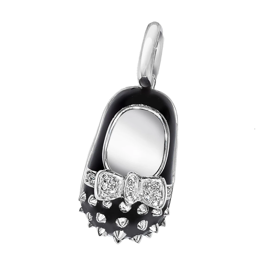 Aaron Basha 18K White Gold & Enamel Spike Bow Shoes Girls Baby Shoes