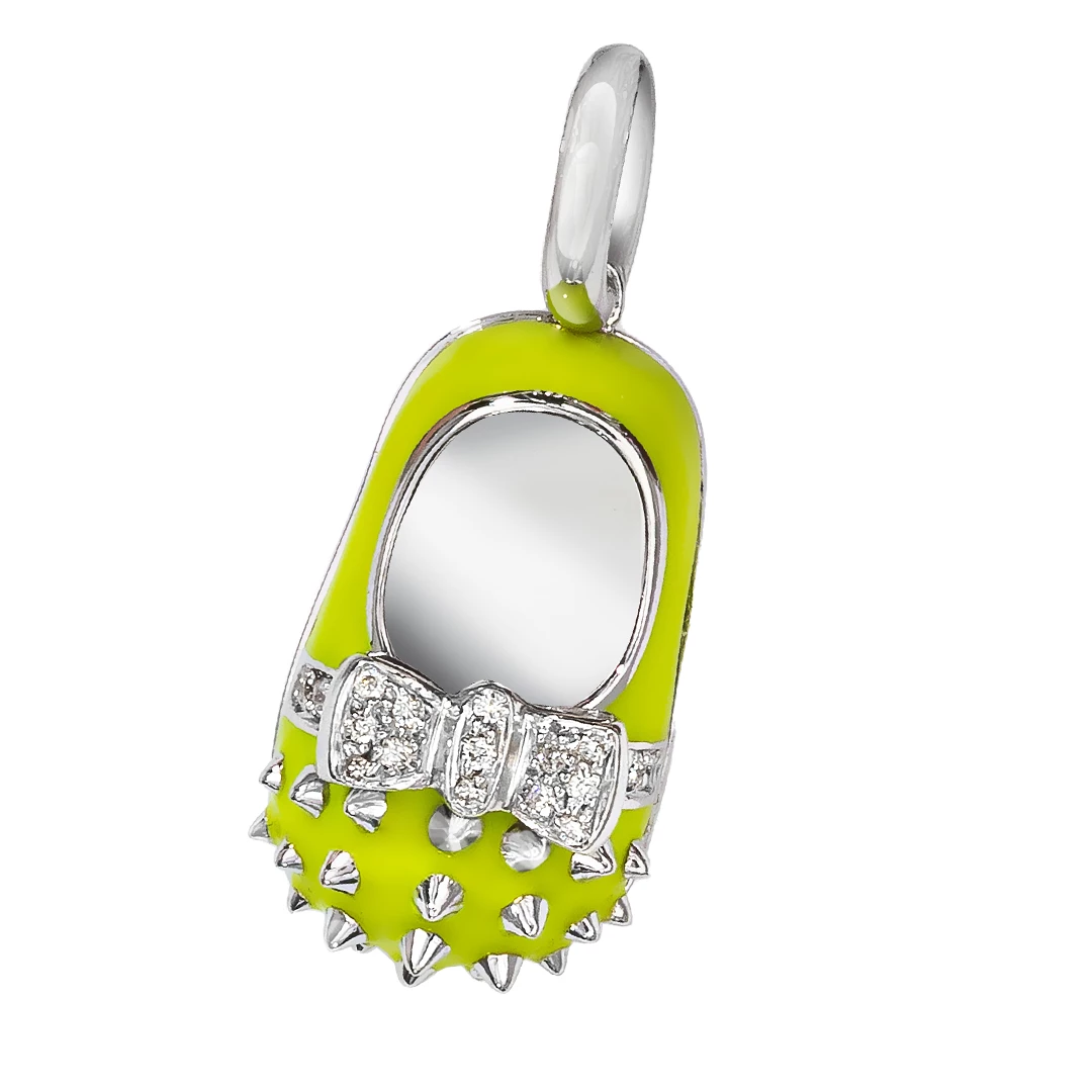 Aaron Basha 18K White Gold & Enamel Spike Bow Shoes Girls Baby Shoes