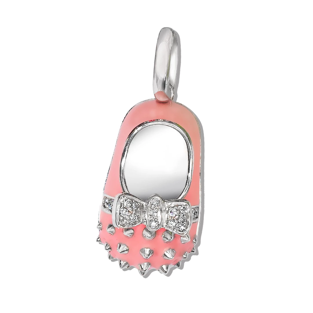 Aaron Basha 18K White Gold & Enamel Spike Bow Shoes Girls Baby Shoes