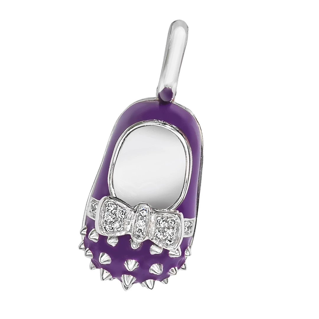 Aaron Basha 18K White Gold & Enamel Spike Bow Shoes Girls Baby Shoes