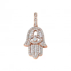 Aaron Basha Baguette Diamond Small Hamsa In Rose Gold