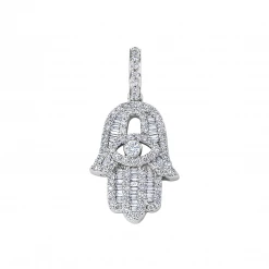 Aaron Basha Baguette Diamond Small Hamsa In White Gold