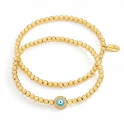 AB Corp. Vermeil Beaded Light Blue Evil Eye Bracelet Set - Pre Order Delivery September 2022 Gift Ideas