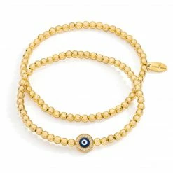 Aaron Basha Gift Ideas Vermeil Beaded Navy Blue Evil Eye Bracelet Set - Pre Order Delivery September 2022