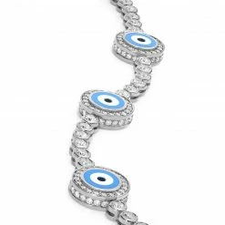 Aaron Basha Evil Eye Bracelets 18K White Gold Diamond Light Blue Evil Eye Bracelet; 2.4 Ct.