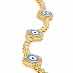 Aaron Basha 18K Yellow Gold Diamond Light Blue Evil Eye Bracelet; 2.4 Ct.