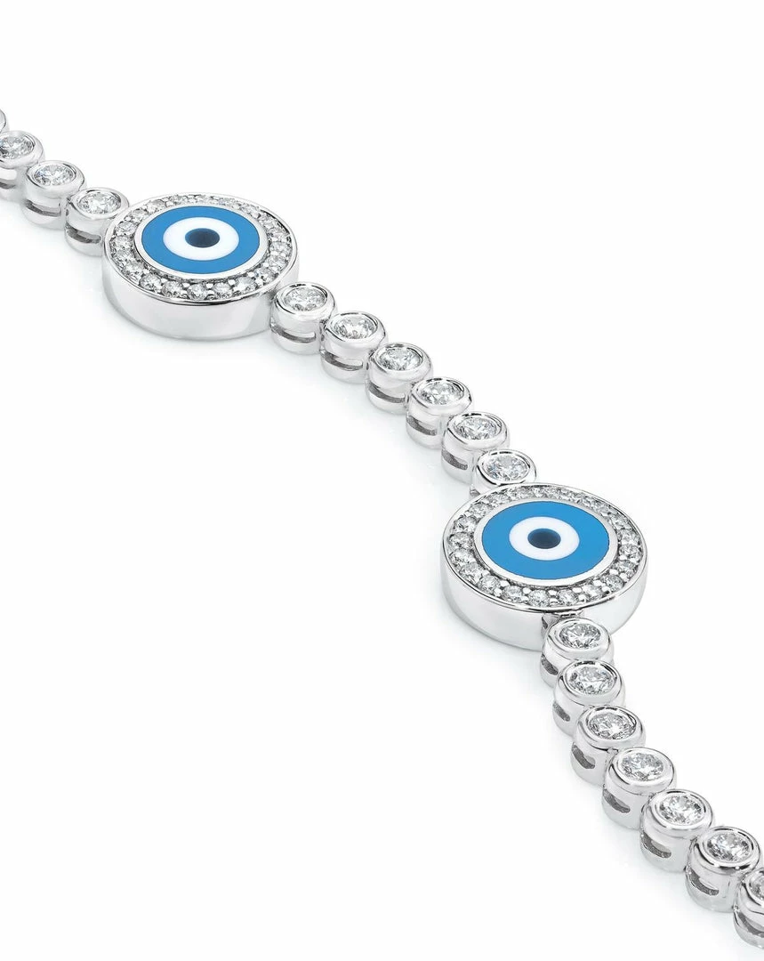 Aaron Basha 18K White Gold Diamond Light Blue Evil Eye Bracelet; 1.9 Ct.-Pre Order