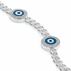 Aaron Basha 18K White Gold Diamond (3) Large Navy Blue Evil Eye Bracelet; 1.9 Ct.