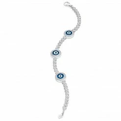 Aaron Basha 18K White Gold Diamond (3) Large Navy Blue Evil Eye Bracelet; 1.9 Ct.