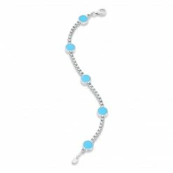 Aaron Basha 18K White Gold Full Pave Diamond With 5 Small Round Light Blue Evil Eye Bracelet - Pre Order