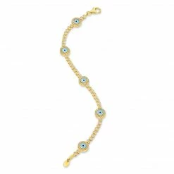 Aaron Basha 18K Yellow Gold Evil Eye Diamond Bracelet With 5 Small Round Light Blue Evil Eyes - Pre Order
