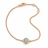Aaron Basha 18K Rose Gold Light Blue Evil Eye With Diamond Rim On Single Strand Bracelet