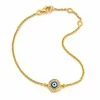 Aaron Basha 18K Yellow Gold Navy Blue Evil Eye With Diamond Rim On Single Strand Bracelet
