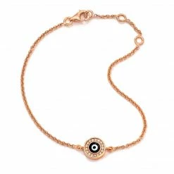 Aaron Basha 18K Rose Gold Navy Blue Evil Eye With Diamond Rim On Single Strand Bracelet