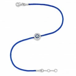 Aaron Basha White Gold Vermeil & Diamond Women's Navy Blue Evil Eye On Navy Blue Cord Bracelet