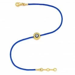 Aaron Basha Yellow Gold Vermeil & Diamond Women's Navy Blue Evil Eye On Navy Blue Cord Bracelet