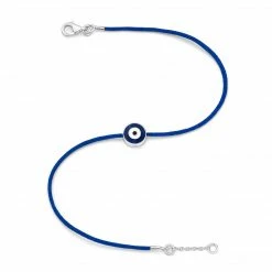 Aaron Basha White Gold Vermeil Men's Navy Evil Eye Bracelet (7-7.5")