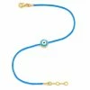 Aaron Basha Yellow Gold Vermeil Men's Light Blue Evil Eye Bracelet (7.25"-7.75")