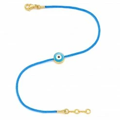 Aaron Basha Yellow Gold Vermeil Men's Light Blue Evil Eye Bracelet (7.25"-7.75")