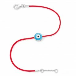 Aaron Basha White Gold Vermeil Child Light Blue Evil Eye Bracelet (5-5.5")