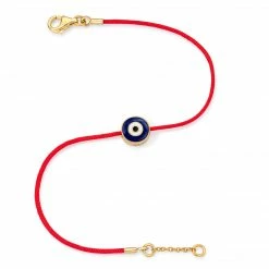 Aaron Basha Yellow Gold Vermeil Women's Navy Evil Eye Bracelet (Size 6-6.5")