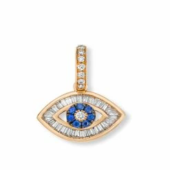 Aaron Basha Baguette Diamond Evil Eye Charm In Rose Gold With Blue Sapphires Diamond Collection