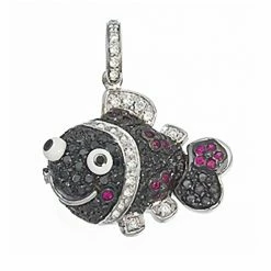 Aaron Basha Charms Black Diamond & Ruby Flower Fish