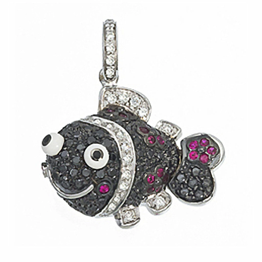 Aaron Basha Charms Black Diamond & Ruby Flower Fish