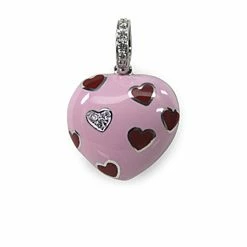 Aaron Basha Pink Puffy Heart With Red Hearts Charms