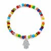 Aaron Basha White Gold Hamsa Large On Colorful Stretch Beaded Bracelet
