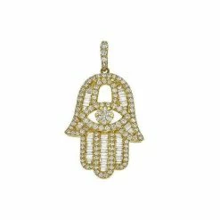 Aaron Basha Baguette Diamond Yellow Gold Large Hamsa
