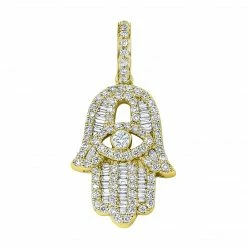 Aaron Basha Baguette Diamond Yellow Gold Large Hamsa