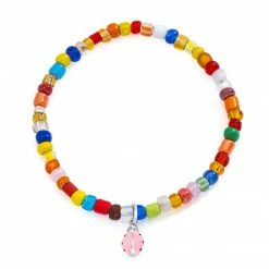 Aaron Basha Pink Ladybug On Colorful Beaded Bracelet - Pre Order