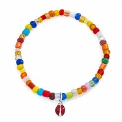 Aaron Basha Red Ladybug On Colorful Beaded Bracelet Ladybugs