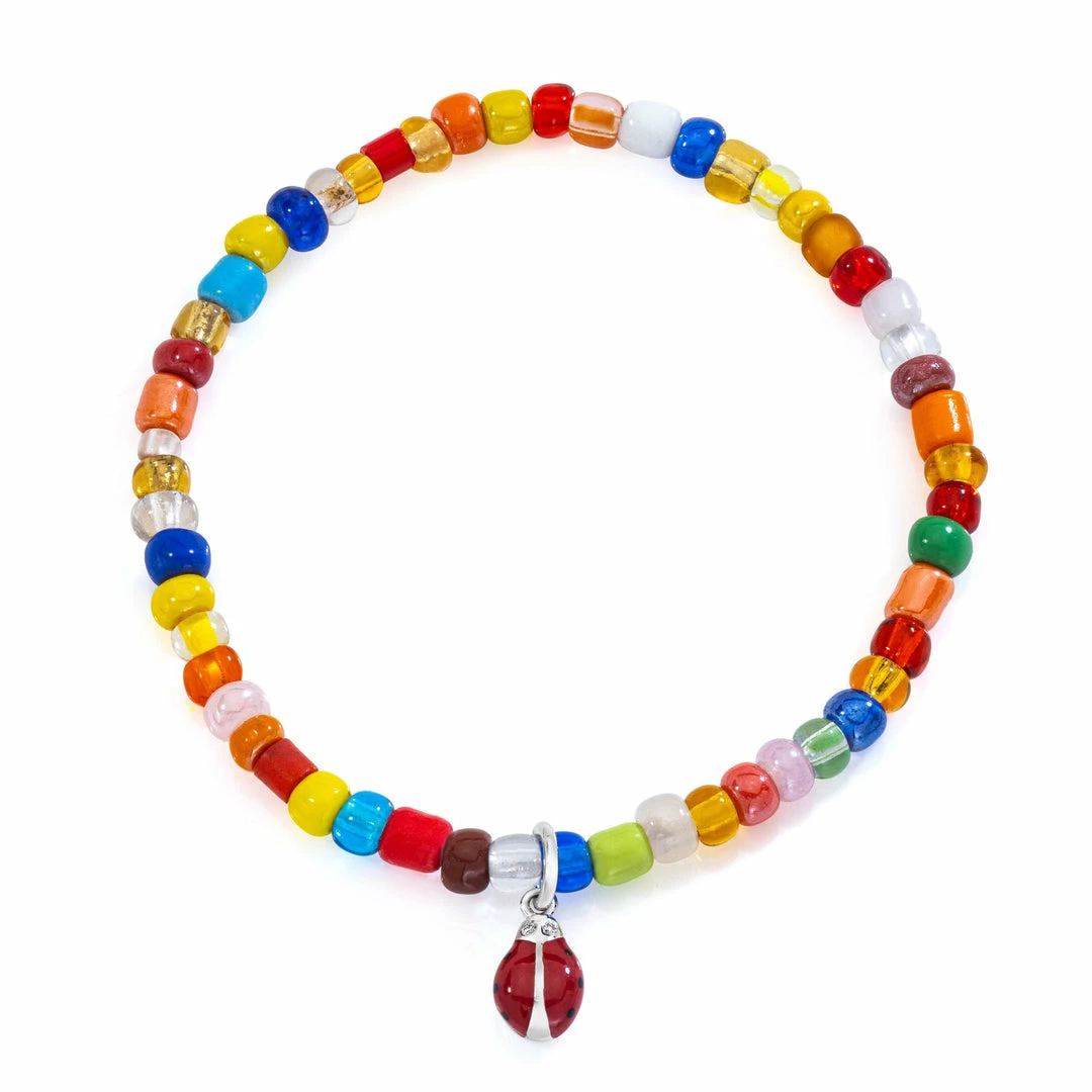 Aaron Basha Red Ladybug On Colorful Beaded Bracelet Ladybugs