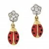 Aaron Basha Diamond Flower Ladybug Hanging Earrings