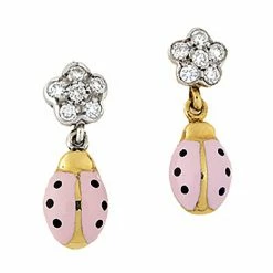 Aaron Basha Diamond Flower Ladybug Earrings Ladybugs