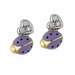 Aaron Basha Diamond Heart Ladybug Stud Earrings Ladybugs