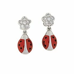 Aaron Basha Diamond Flower Ladybug Hanging Earrings (Large) Ladybugs