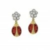 Aaron Basha Diamond Flower Ladybug Hanging Earrings (Large) Ladybugs