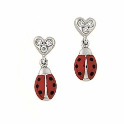 Aaron Basha Ladybugs Diamond Heart Ladybug Hanging Earrings