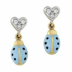 Aaron Basha Ladybugs Diamond Heart Ladybug Hanging Earrings