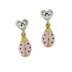 Aaron Basha Diamond Heart Ladybug Hanging Earrings