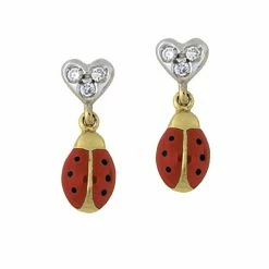 Aaron Basha Ladybugs Diamond Heart Ladybug Hanging Earrings