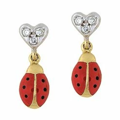 Aaron Basha Diamond Heart Ladybug Hanging Earrings