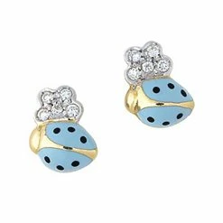 Aaron Basha Diamond Flower Ladybug Stud Earrings