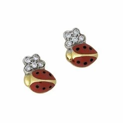 Aaron Basha Ladybugs Diamond Flower Ladybug Stud Earrings